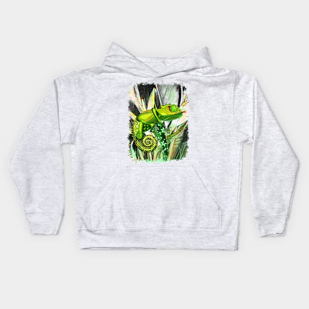 Chameleon Hunter Weird Surreal Animal Kids Hoodie by BluedarkArt